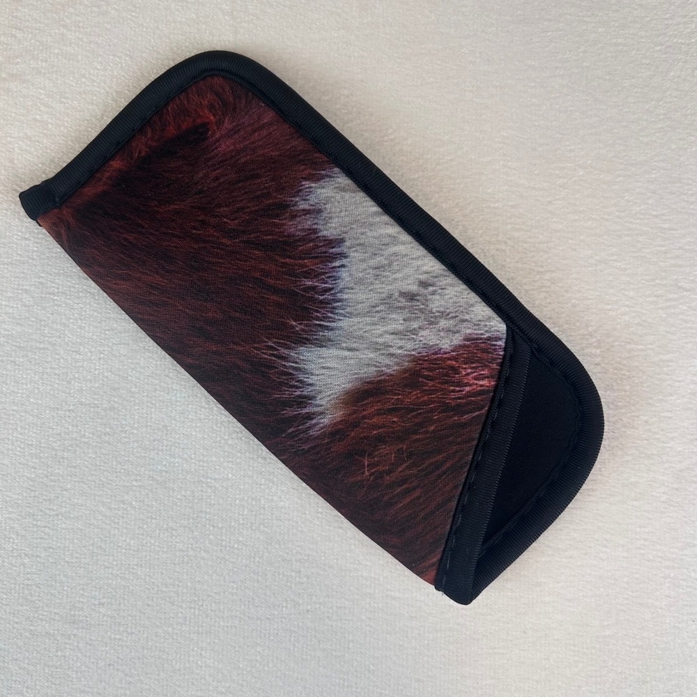 Eyeglass Case Brown White Cow Print Soft Glasses Holder Protector New Boutique - Picture 3 of 4